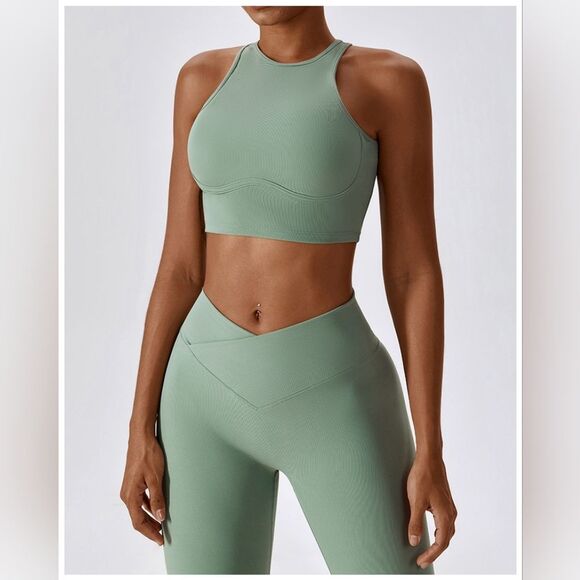 SET SPORTSWEAR MINT TOP AND LEGGINS FLARE Soft Mint Green Fabric - Picture 6 of 11